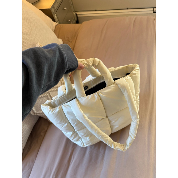 Women's Cream Puffer Tote Bag One Size - Picture 5 of 9